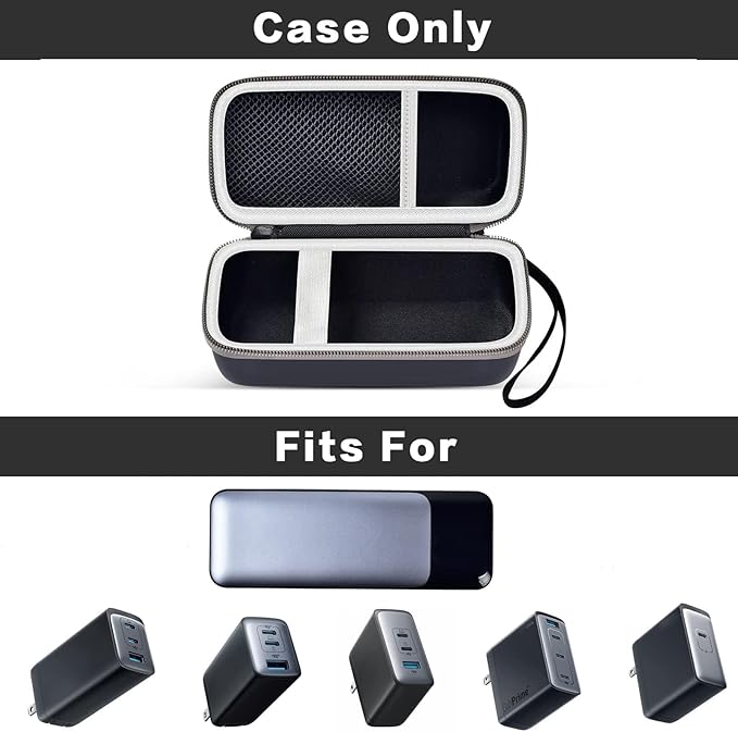 casmilee Case Compatible with Anker 737/735/ 736/717 USB-C Portable Charger Power Bank, Fast Foldable Wall PowerBank Bag for GaN Prime Nano II AC Adapter, Powercore Pocket for lights Cable - Black
