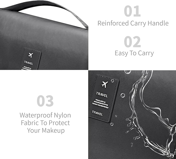 Lcsmaokin Large Capacity Travel Toiletry Bag with Hanging Hook for Men and Women Waterproof Travel Bathroom Storage Bag for Brushes Set,Mens Bathroom Bag Accessories-Black