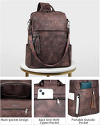 FADEON Leather Laptop Backpack for Women Designer 15.6 inch PU Laptop Bag, Ladies Travel Computer Work Backpack Coffee Brown