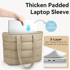 Puffer Tote Bag with Pouch,Women's Lightweight Quilted Shoulder Bag,15.6"/17.3" Laptop Travel Weekender for Work & Nurses