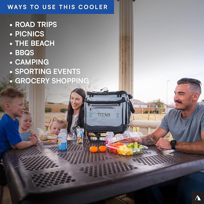 Titan by Arctic Zone Collapsible Wheeled Soft Sided Cooler with Detachable Rolling AT Cart, Insulated Bag with Leak Proof Lining, for Travel, Beach, Picnic, 60 Can Capacity