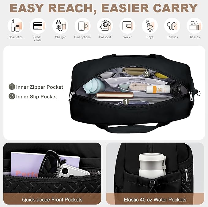 SYTRAH Gym Bag for Women, Lightweight Workout Duffle Bag with Shoe & Wet Separation for Gym, Yoga, Travel & Overnight, Stylish Sports Bag with Adjustable Shoulder Strap Black
