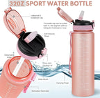 Water Bottle with Straw 1L,Boys Water Bottles with Straw 1 Litre,Waterbottle Leak-Proof Sports Water Bottle,Plastic Drinks Bottles Toxin Free，Bpa-Free (Pink2)