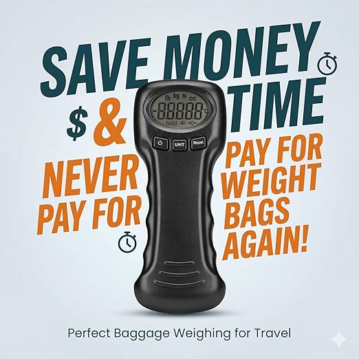 110lb/50kg Digital Luggage Scale - Portable Hanging Travel Scale for Suitcases with Blue Backlit LCD - Ergonomic Handheld Weight Scale with Tare, Data Lock & Temperature Sensor