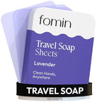 FOMIN - Antibacterial Paper Soap Sheets for Traveling - 100 Lavender Portable Hand Soap Sheets for Travel in Tin - Dissolvable Mini Portable Travel Soap Sheet for Hand Washing, Camping and Hiking