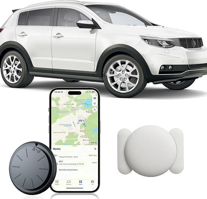 1PCS Black Tracker Device for Vehicles,No Subscription GPS Car Tracker Works with Apple Find My(iOS Only),Anti-Lost Car Locator,Mini Hidden Car Tracker with White Magnetic Case