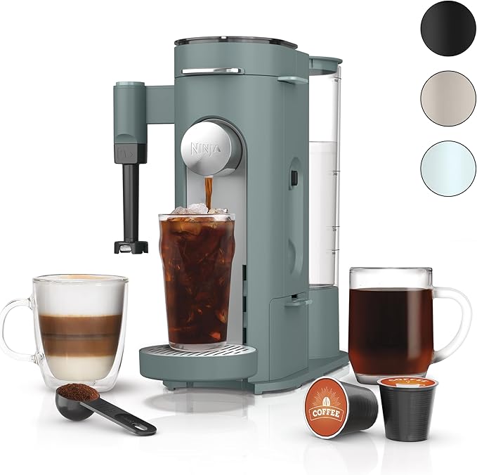 Ninja Pods & Grounds Specialty Single-Serve Coffee Maker, Compatible with K-Cups, Built-In Milk Frother, 6-oz. Cup to 24-oz. Travel Mug Sizes, Iced Coffee Maker, Sage Green, PB051SG (Renewed)