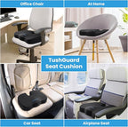 TushGuard Seat Cushion for Office Chair Memory Foam Non-Slip Cushion Back, Relief Chair Pad, Butt Pillow for Office, Car, Computer Desk, Black, X-Large