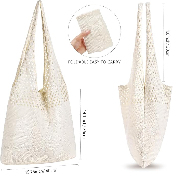 WantGor Crochet Bags, Beach Mesh Tote Bag Womens Shoulder Shopping Handbag Casual Travel Totes Bag Foldable Hobo Bags