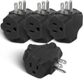 EXTRASTAR 3 Outlet Extender, Heavy Duty Grounded Wall Tab, T-Shaped Adapter, 3 Way Plug, ETL Listed Power Splitter, 4 Pack, Black