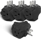 EXTRASTAR 3 Outlet Extender, Heavy Duty Grounded Wall Tab, T-Shaped Adapter, 3 Way Plug, ETL Listed Power Splitter, 4 Pack, Black