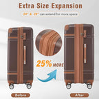 Luggage Sets, 2 Piece Carry on Luggage Set with Travel Bag, 2 Piece Expandable Spinner Hardshell Suitcase with TSA Lock, Back to School Suitcase, Women Men (Brown, 20/24 inch+Cosmetic Case)