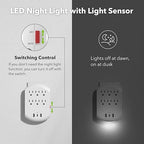 BN-LINK Outlet Extender, Multi Plug Outlets with 6 Outlets 3 USB Ports (3.4A Total), Dusk-to-Dawn Sensor Night Light, Outlet Splitter with Top Phone Holder, for Traveling, Home, School, Office