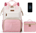 Maelstrom Travel Backpack for Women Men,Laptop Backpack Fits 15.6-17.3 Inch Laptop, Nurse/Work Bag with Insulated Lunch Box (Pink-beige)