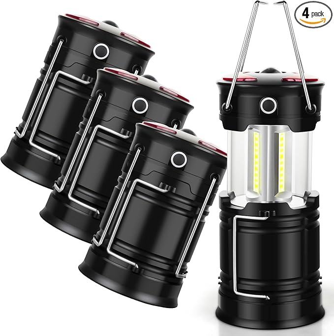 4 Pack Lantern Camping Essentials Lights, Led Flashlight for Power Outages, Tent Lights for Emergency, Survival Gear and Supplies for Hurricane, Rechargeable and Battery Powered Operated Lamp