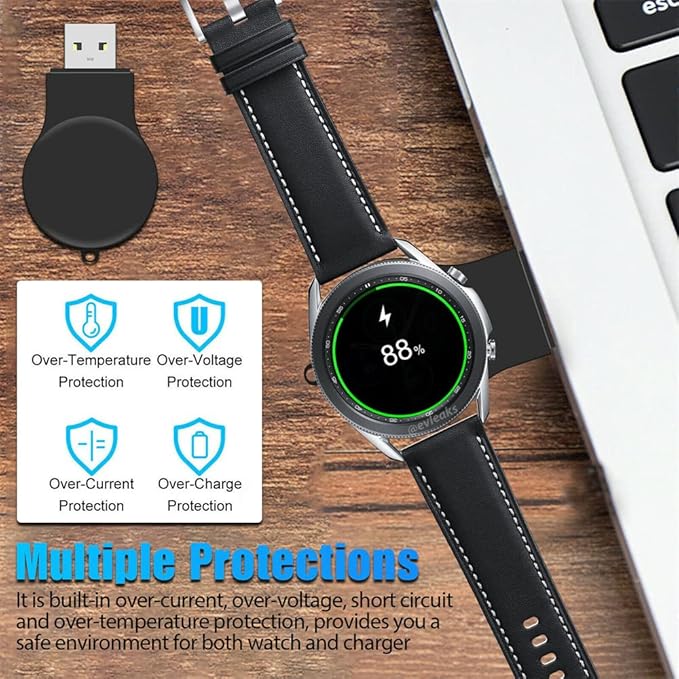 Portable Galaxy Watch 8 7 6 5 Charger USB Wireless Charger Keychain for Samsung Galaxy Watch 8 7 Ultra 6 Classic 5 Pro 4 Classic 3 & Active 2 Accessories (Black)