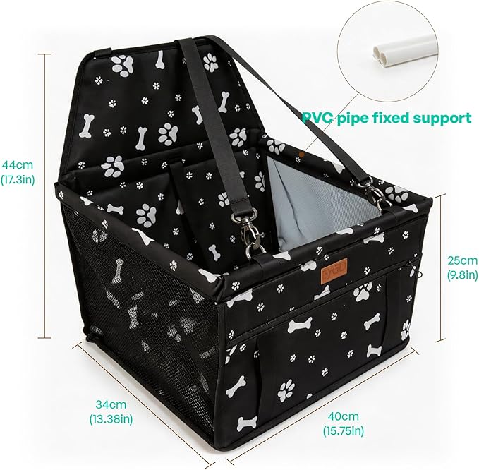 BYGD Pet Dog Booster Seat with Support Rod, Breathable & Foldable Car Basket, Suitable for Small & Medium Pets (Blue & Gray)