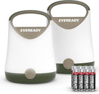 Eveready LED Camping Lantern X-250 (2-Pack), Super Bright Tent Lights, Rugged Water Resistant LED Lanterns, 100 Hour Run-time (Batteries Included), Green/Tan