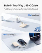 Baseus 45W Ultra Slim 10000mAh Power Bank Built-in USB-C Cables, CCC Certified Portable Charger, Travel Essential Fast Charging Pocket Size Phone Battery Pack for iPhone 17 16 Samsung S25 S24 iPad