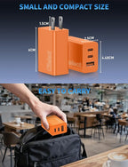 2Pack 65W USB C Charger Block, 3Port Fast Charging Adapter,Type C Fast Charging Blocks Cube PD USBC Wall Plug+QC3.0 USB A Charger Brick for MacBook Pro/Air,iPad,iPhone17/16,Samsung S26/S25&More-Orange