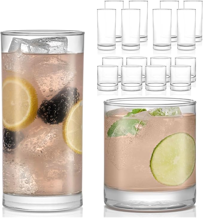 Libbey Province Tumbler and Rocks Glass Set, Elegant Drinkware Glasses Set of 16, Tall Drinking Glasses for Everyday Use or Any Special Occasion