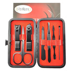 QURIPE 7pcs Manicure Set, Nail Clippers Kit, Stainless Steel Manicure Kit, Nail Clipping Tools Portable Travel Grooming Kit, The Best Gift with Luxurious Case (Black-7)