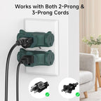 [ETL Listed] Cable Matters 3-Pack 3 Way Plug Adapter 15A 1875W, 3 Prong 3 Outlet Adapter, Power Splitter Plug Outlet, 3 Way Electrical Splitter, Green