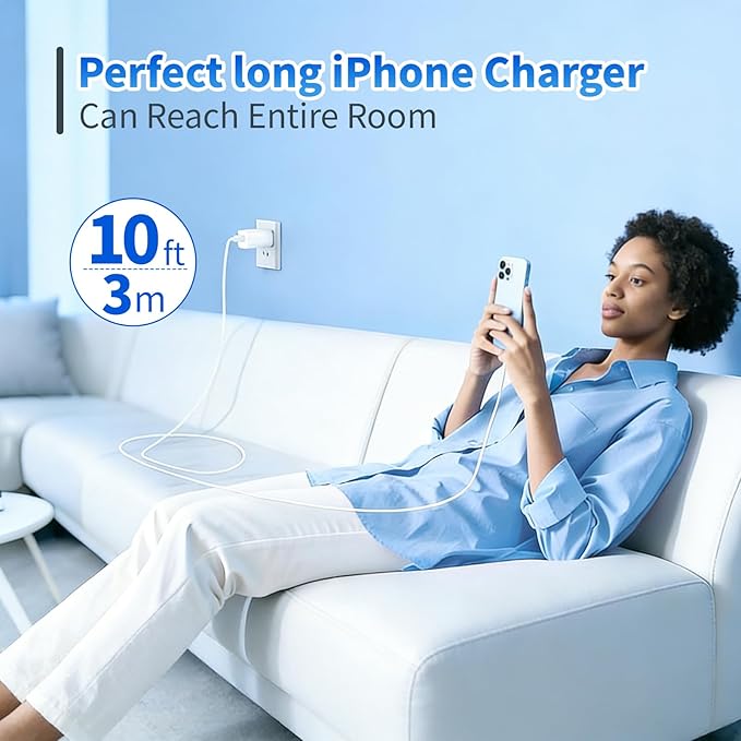 iPhone Charger Cord [Apple MFi Certified] USB C to Lightning Cable 3Pack 10 FT Type C Power Delivery Fast Charging Cable Compatible with iPhone 14 13 12 11 Pro Max XS Max XR X 8 iPad,White