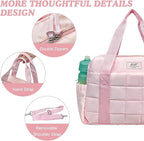 WOLT Small Gym Bag for Women, 14 inch Lightweight Gym Duffle Bag with Wet Compartment Quilted Tote for Sports Workout, Pink