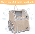 Cat Backpack Carrier for Small Dogs and Medium cat Puppy Kitten Bunny Pet Carrier Backpack Collapsible with Fully Ventilated Mesh with Safety Leash (Khaki, 12.9" L x 10.62" W x 15.5" H - M)