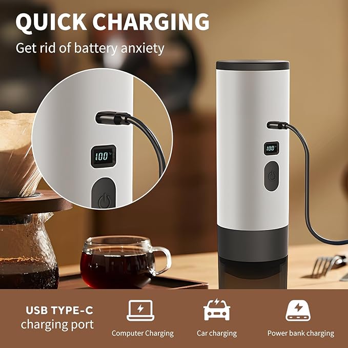3-in-1 Portable Coffee Maker, 15 Bar Portable Espresso Machine with LED Display and 90ml Sink, Compatible with Ground Coffee & Capsules(Ns&DG) for RV, Hiking, Office, Auto-Heating, USB-C (Gray)