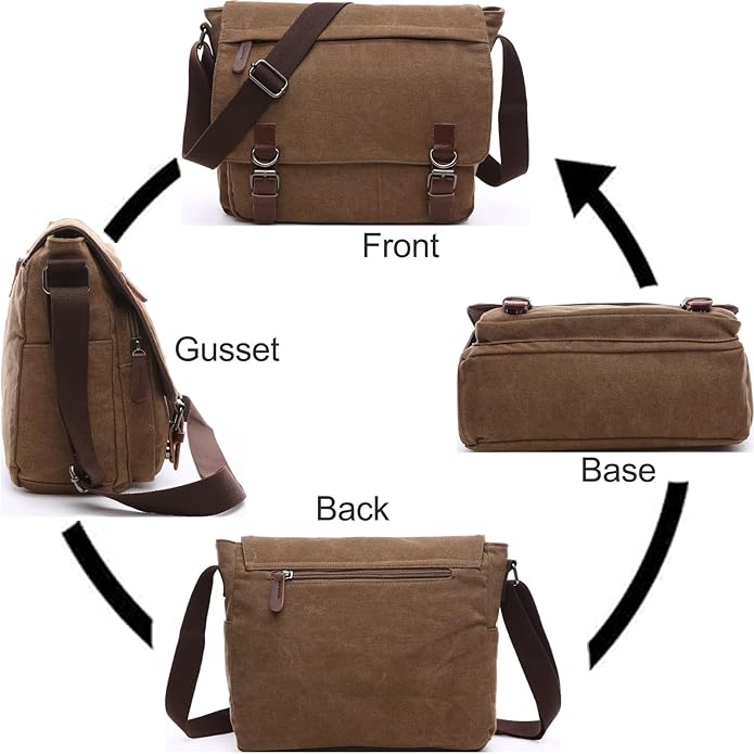 Evergoo Vintage Messenger Bag Unisex Shoulder Bags Canvas Satchel Cross Body Work Satchel Briefcase for 15.6 Inch Laptop
