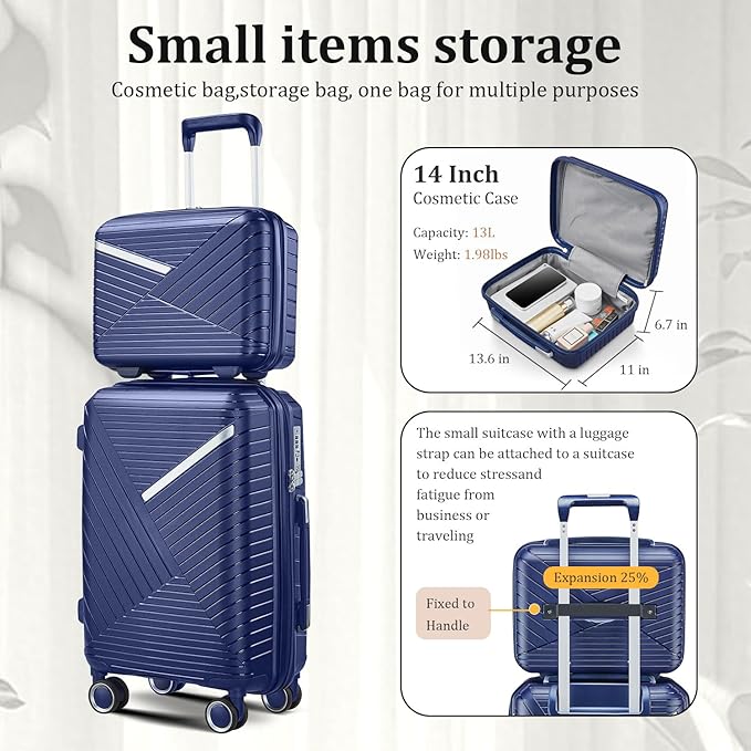 4 Piece Luggage Set, Hardside Expandable Lightweight Suitcase with 360° Mute Spinner Wheels Luggage Sets, TSA Lock, 14/20/24/28 Inch Travel Luggage for Men, Women and Girls (Navy Blue)