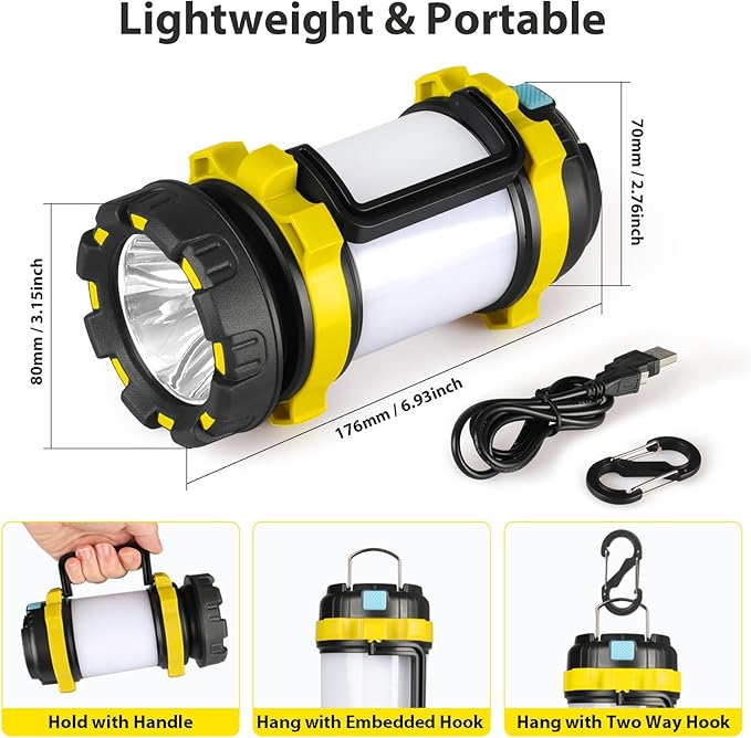 BOBKID 2 Pack Camping Lantern, Outdoor LED Camping Light, Rechargeable Flashlights with 1000LM, 6 Modes, IPX5 Waterproof Portable Emergency Camp Light for Hurricane Survival - Yellow