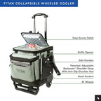 Titan by Arctic Zone Collapsible Wheeled Soft Sided Cooler with Detachable Rolling AT Cart, Insulated Bag with Leak Proof Lining, for Travel, Beach, Picnic, 60 Can Capacity