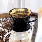 Pour Over Ceramic - Coffee Dripper Ceramic Coffee Maker with 3 Holes Flat Bottom, Porcelain Slow Filter Cone for Travel, Camping, Office, Home, Coffee Maker Brew, Black