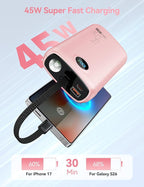 Portable Charger, 45W 20000mAh Power Bank with in/Out Fast Charging USB C Cable, 3W Flashlight, LED Display, Portable Battery Pack Travel Essentials for iPhone 17/16/15, Android Phone, Tablet, Laptop