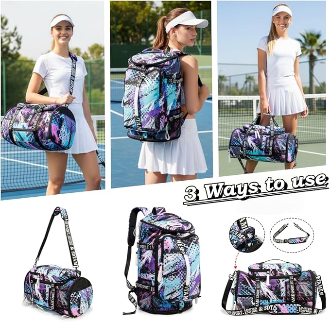 Gym Duffle Bag Backpack with Shoe Compartment,4 ways Travel Backpack for Women and Men,Multi-Functional Weekender bag with Waterproof Layer&Laptop Compartment for Fitness, Travel,Camping