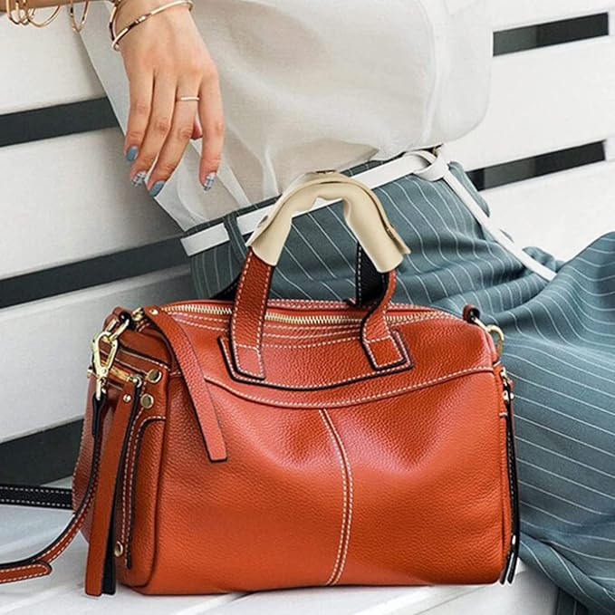Mcredy 2 Pcs Leather Wrap Cover Soft Luggage Bag Grip Protector with Metal Clasp Purse Strap Pad Handle Covers for Shopping Travel Bags Suitcase, Beige