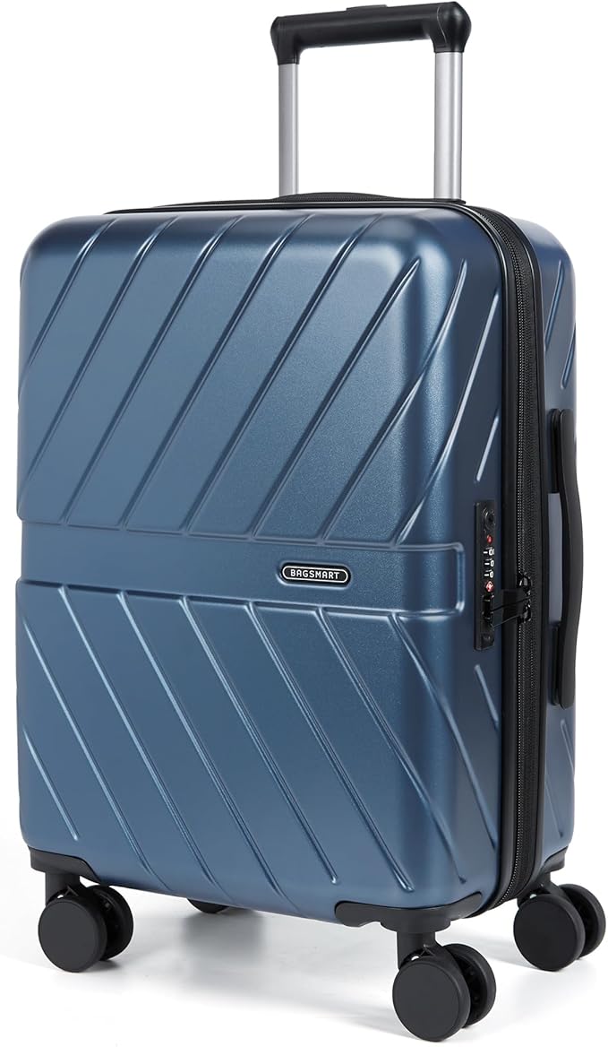 BAGSMART Carry on Luggage 22x14x9 Airline Approved with TSA Lock, 100% Polycarbonate Hardside Suitcase with Spinner Wheels, Royal Blue