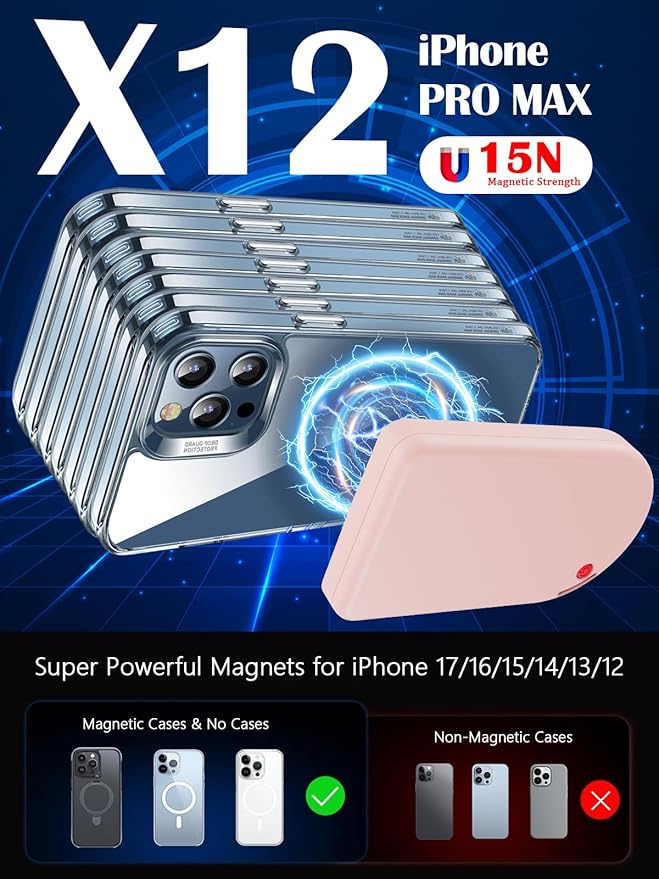 Magnetic Portable Charger, 10000mAh Wireless Portable Charger USB-C Cable, Compatible Battery,Pack Power Bank for iPhone 17/16/15/14/13/12 Series,Samsung (Pink)