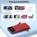 Portable Charger for iPhone,13800mAh Slim Power Bank with Built-in Cables & AC Wall Plug,All in One 4 Outputs USB C Fast Charging Battery Pack Travel Essential for iPhone 17/16/15/14,Android (Red)