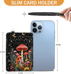 Yonlevres Mushroom Credit Card Holder Slim Wallet, RFID Wallet Women Front Pocket Small Card Holder, Travel Funny Cute Thin Card Case with ID Window PU Leather RFID Blocking Card Organizer Gifts Girls