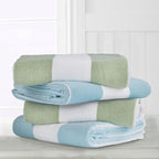 CLOWOOD Plush Oversized Beach Towel - Cotton 40 x 70 Inch Large Thick Grass Green Striped Cabana Pool Swimming Towel