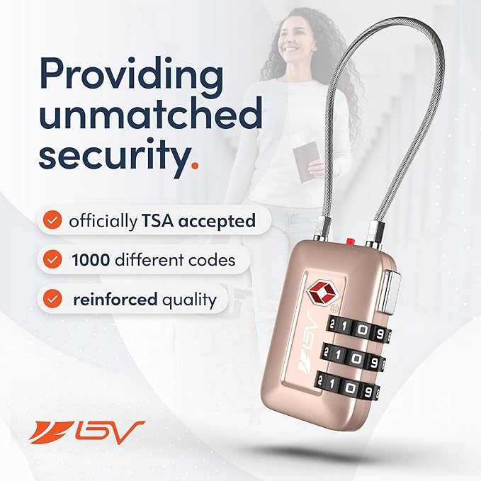 TSA Accepted Luggage Travel Lock, Set-Your-Own Combination Lock for School Gym Locker, Luggage Suitcase Baggage Locks, Filing Cabinets, Toolbox, Case (Titanium, 1 Pack)