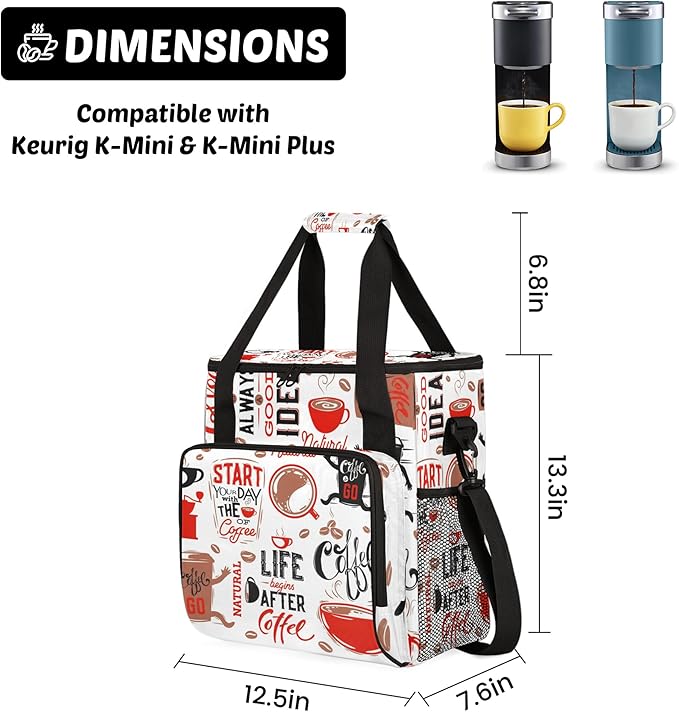 Coffee Maker Carrying Bag Compatible with K-Mini or K-Mini Plus, Single Serve Coffee Brewer Portable Storage Bag with Pockets, Storage Tote Case With Shoulder Strap