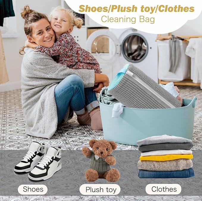 Shoe Washing Machine Bag,Laundry Shoe Bag for Washer and Dryer,Reusable Shoe Cleaning Bag for Sneakers,Tennis Shoes,With Self-locking Zipper, Microfiber Inside,Include Shoe Bag (Pro Grey - 1 Pack)