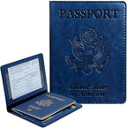 Passport Holder Cover Wallet Case RFID Blocking Leather Card Slot Travel Accessories Documents Organizer Protector for Women Men, Navy Blue