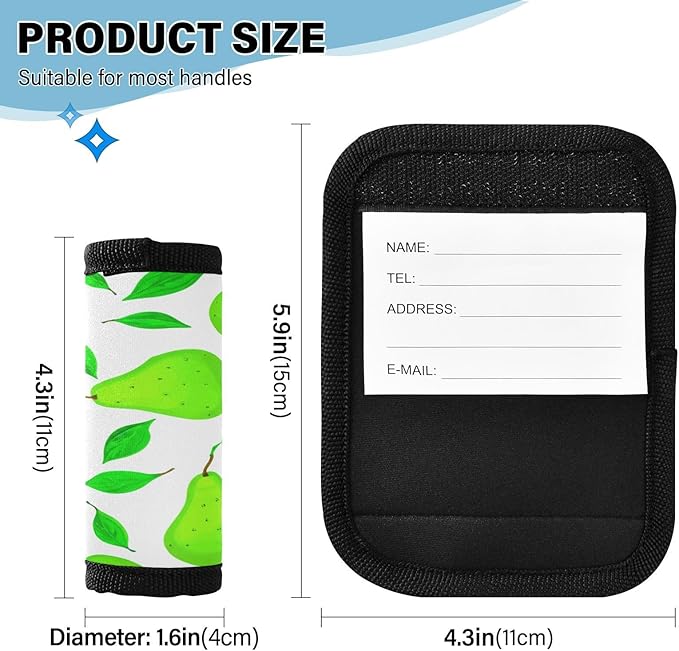 Pears 4 Pack Neoprene Suitcase Wraps, Luggage Handle Wraps with ID Tag, Non-Slip Suitcase Handle Covers for Travel, Bag Strap Pad