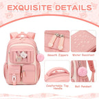 PIG PIG GIRL Kids Backpack for Girls School Bags for Middle School Students Book Bag for Elementary Primary Kawaii Ita Backpack, Pink and Beige